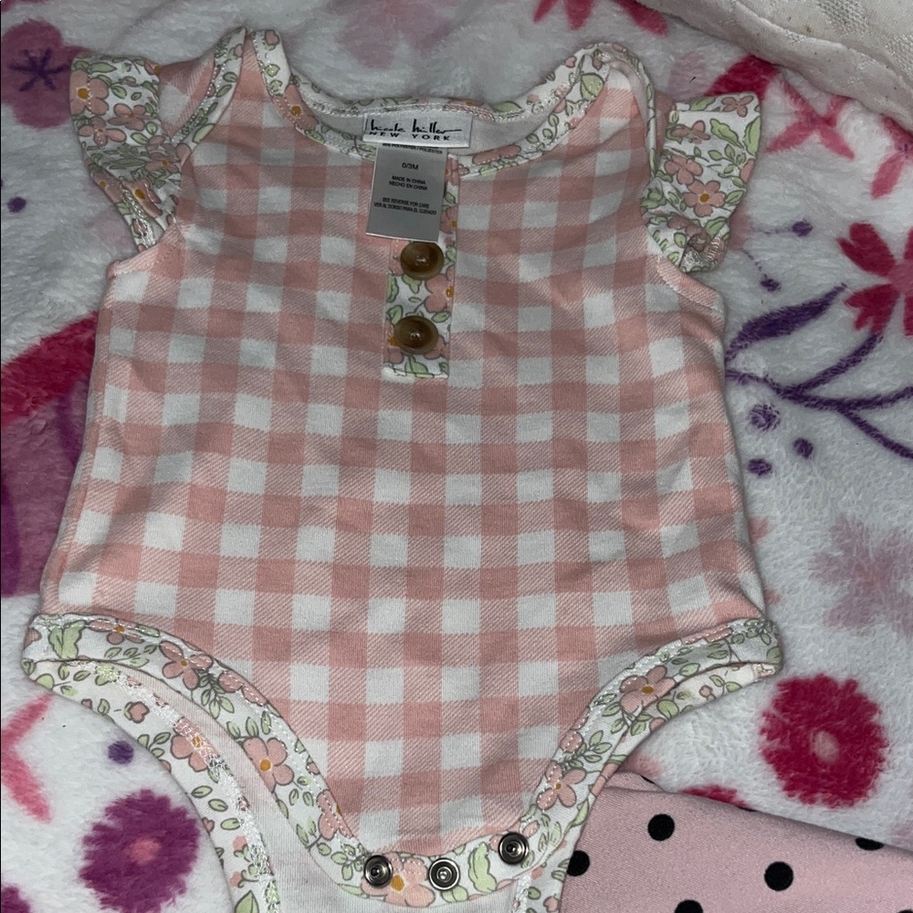 Floral Trim Pink Checkered Kids Bodysuit